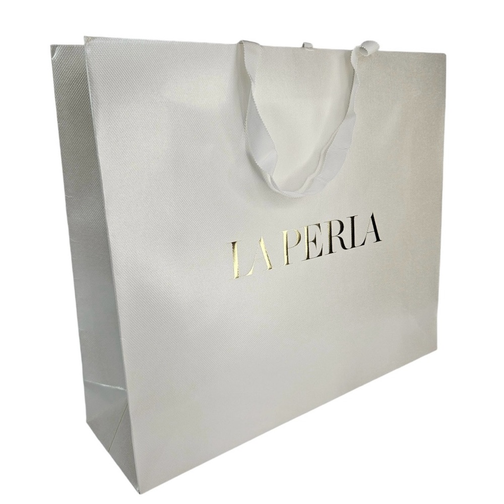 LA PERLA Large Shopping Gift Paper Bag White/Gold 16” x 13.5” x 4.5”